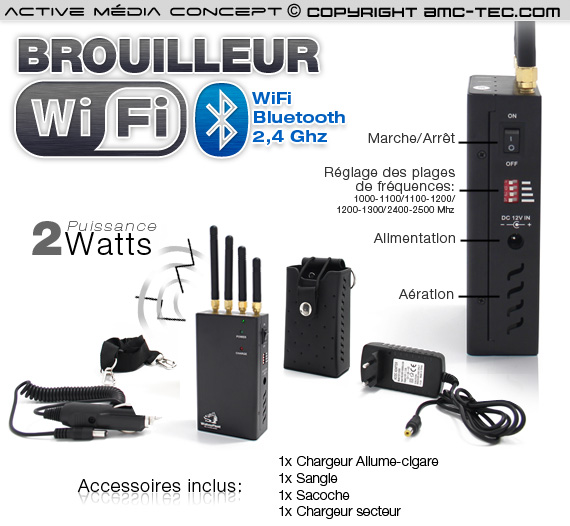 BRV-WIFI-2W - Brouilleur portable ventilé WiFi Bluetooth Caméra