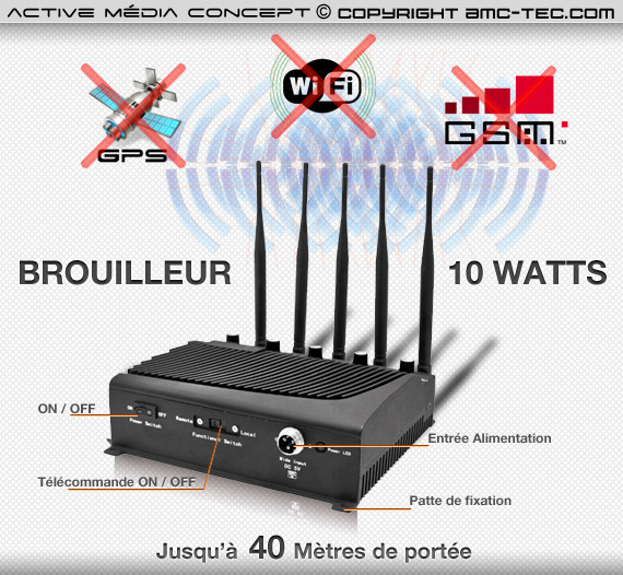 Brouilleur professionnel WIFI GSM-3G GPS à fréquence sélective  de 10 watts