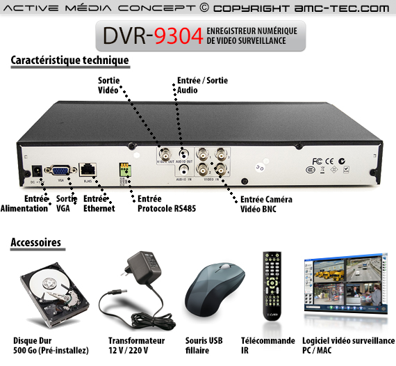 Enregistreur vidéo numérique à disque dur intégré 500 Go