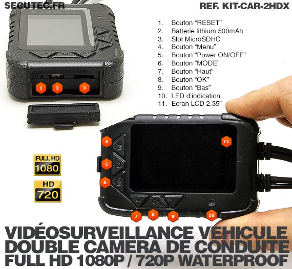 Kit vidéosurveillance anti vandalisme véhicule auto moto avec 2 caméra HD  longue autonomie mémoire 128 Go - Cdiscount Bricolage