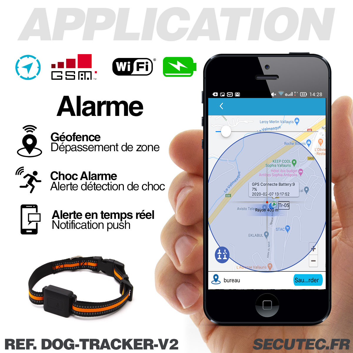 DOG-TRACKER-V2 - Collier traceur GPS temps reel sans abonnement