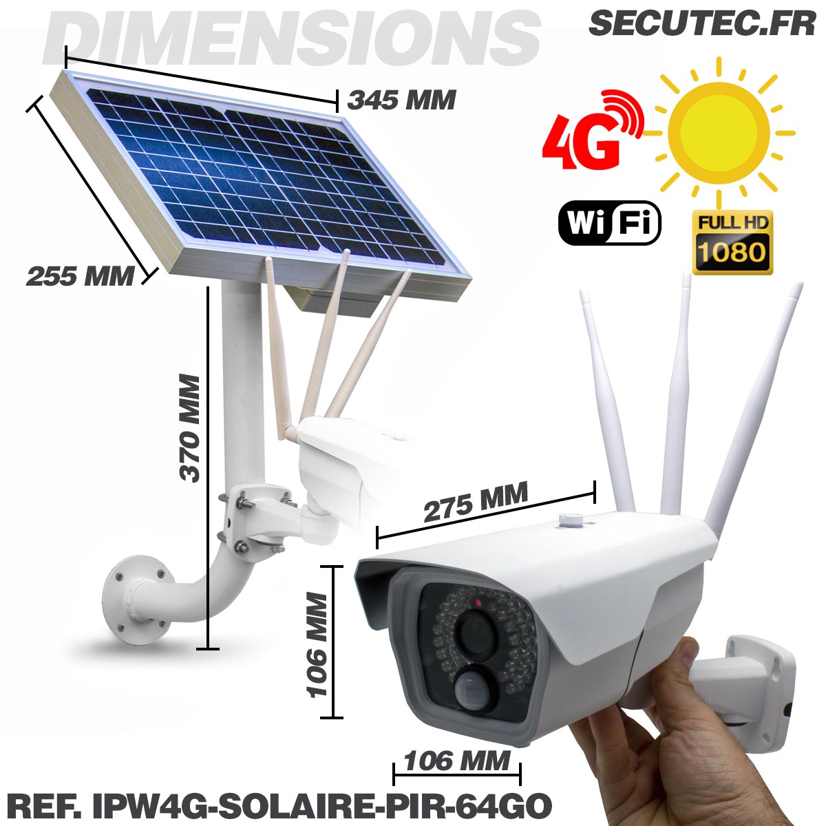 IPW4G-SOLAIRE-PIR-64GO - Camera autonome solaire connexion 4G ou